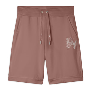 Pantaloni corti con Risvolto e Logo Strass
