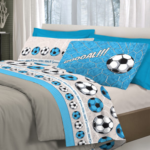 Completo letto calcio azzurro 100% cotone
