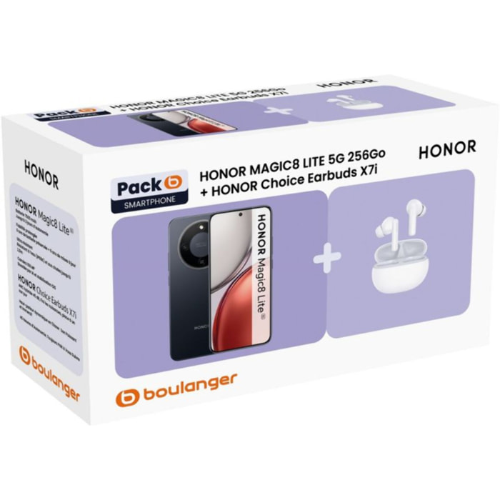 Smartphone HONOR Pack Magic 8 Lite 5G 256Go + Honor Choice Earbuds X7i Blanc