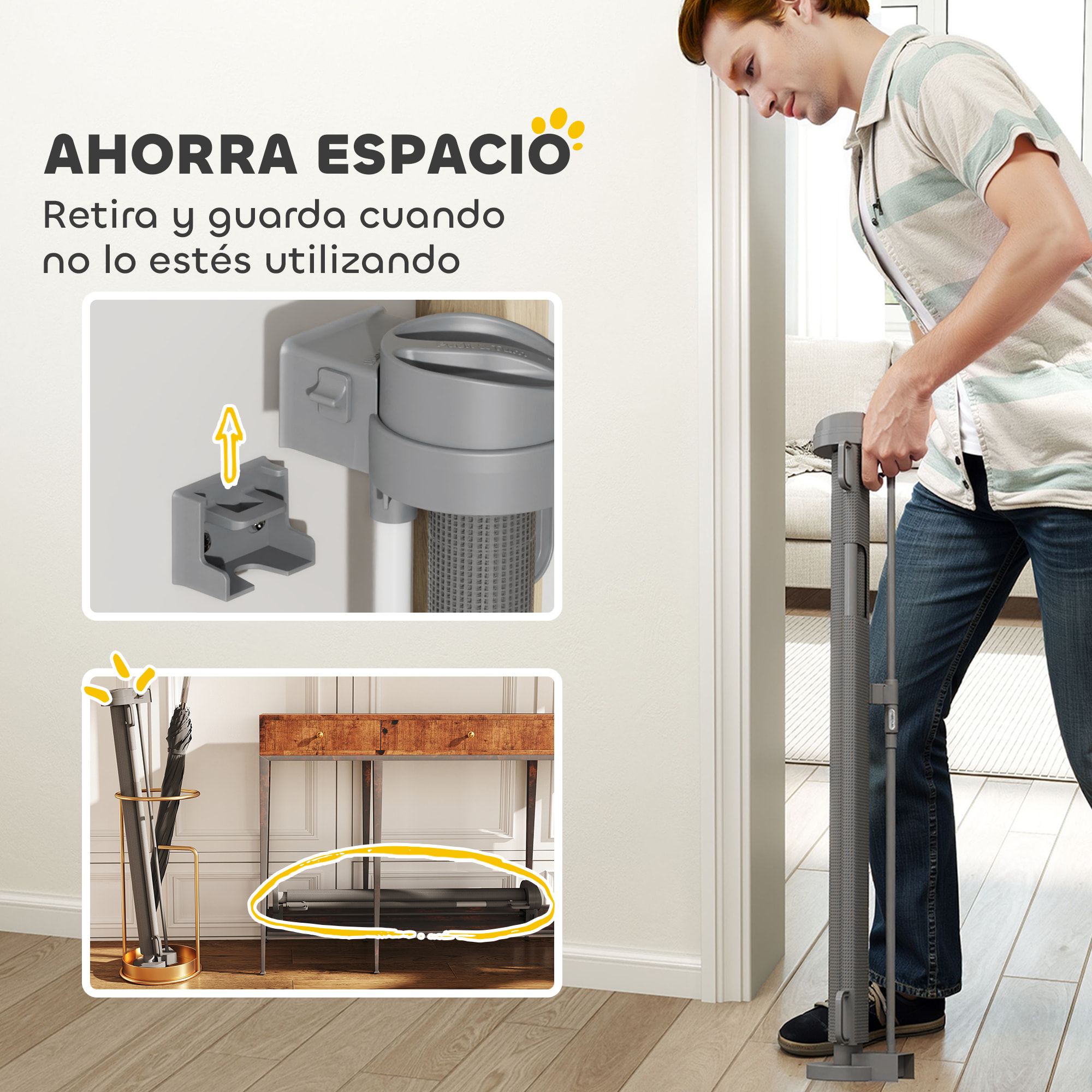 Barrera de Seguridad para Perros Retráctil 0-136 cm Puerta para Perros Pequeños Extensible con Interruptor de Cierre Red de Seguridad para Pasillos Escaleras Interiores y Exteriores