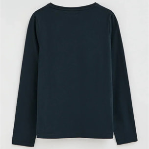 Camiseta azul marino de manga larga y cuello redondo con bordado Rigby Go