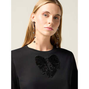 Oltre - T-shirt in jersey patch in paillettes - Nero