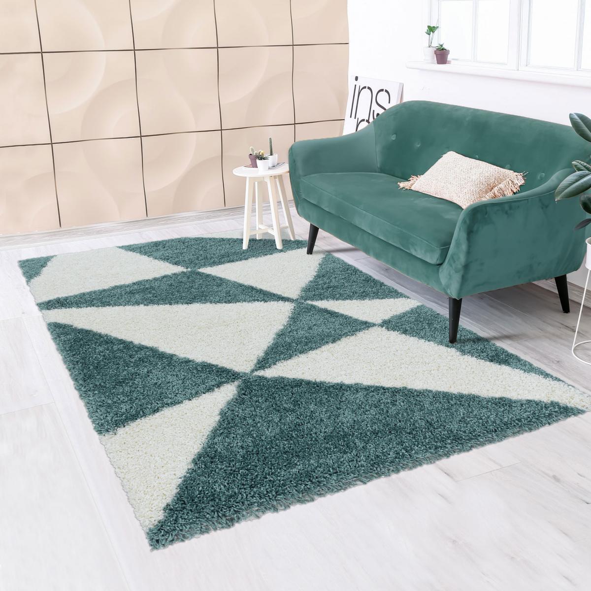 Tapis shaggy tissé motif géométrique MERA