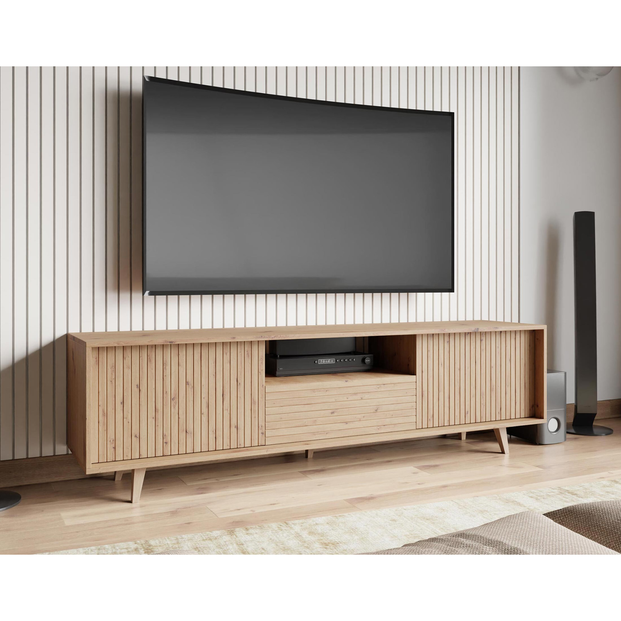 Diego - meuble TV - effet bois - 2 portes et 1 niche -180 cm - Bois