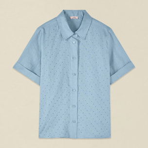 Oltre - Camisa de lino con cristales - Light - blue