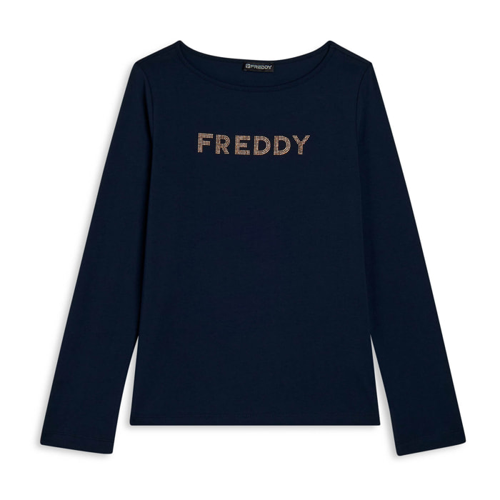 T-shirt a maniche lunghe in jersey con logo FREDDY in strass