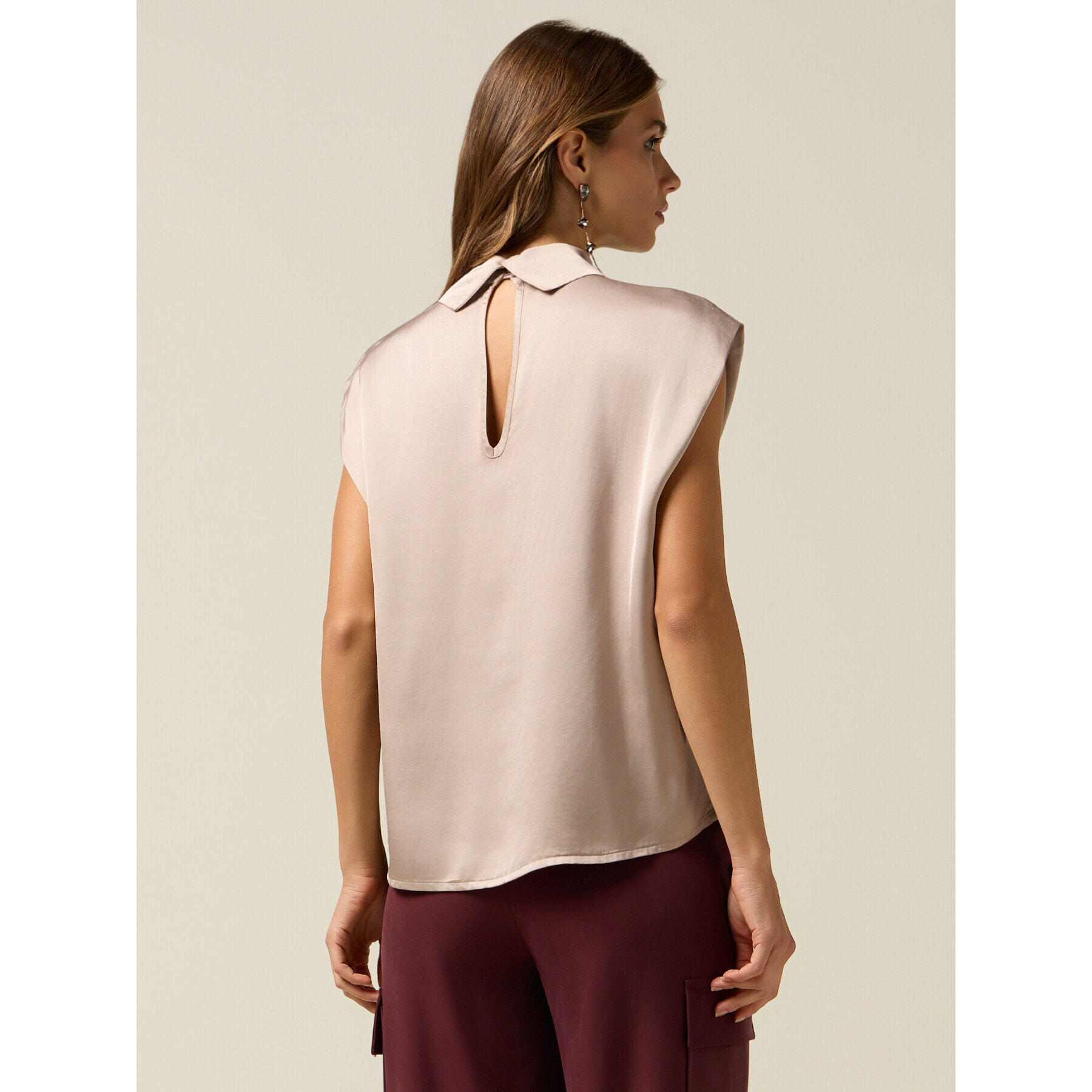 Oltre - Blusa in raso con collo drappeggiato - Rosa