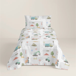 Cool Kids - Juego de Sábanas Estampadas - Infantil - Incluye 1 Funda de Almohada + 1 Sábana Bajera - 100% Algodón - Road