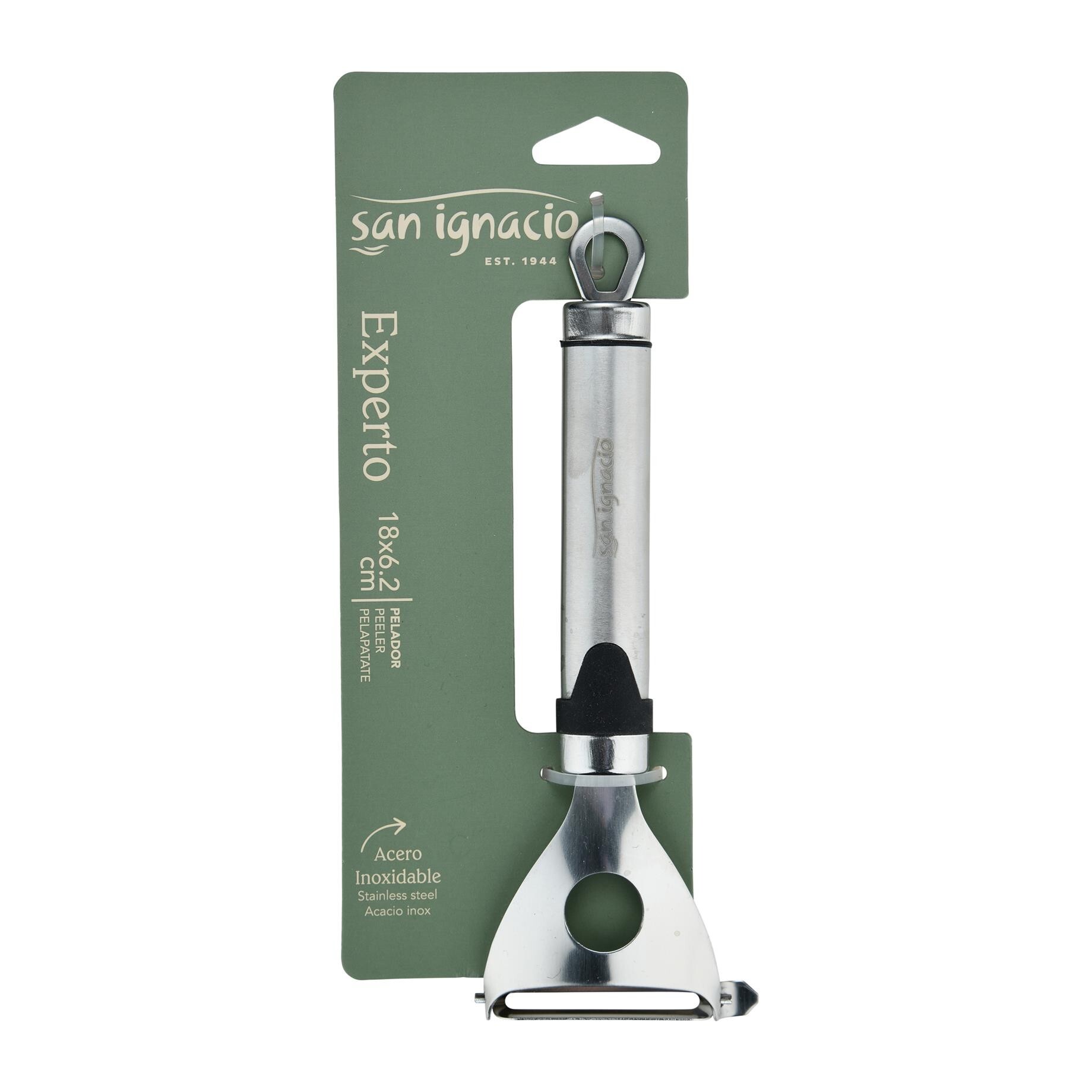 Pelador 18x6,2 cm en acero inoxidable ergonómico, para frutas y verduras expert san ignacio
