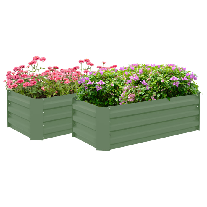 Lot de 2 carrés potager de jardin dim. 100L x 50l x 30H cm tôle d'acier ondulée vert