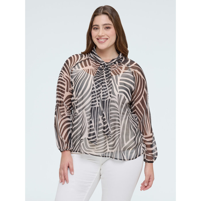 Fiorella Rubino - Blusa de georgette con estampado y lazo - Blanco