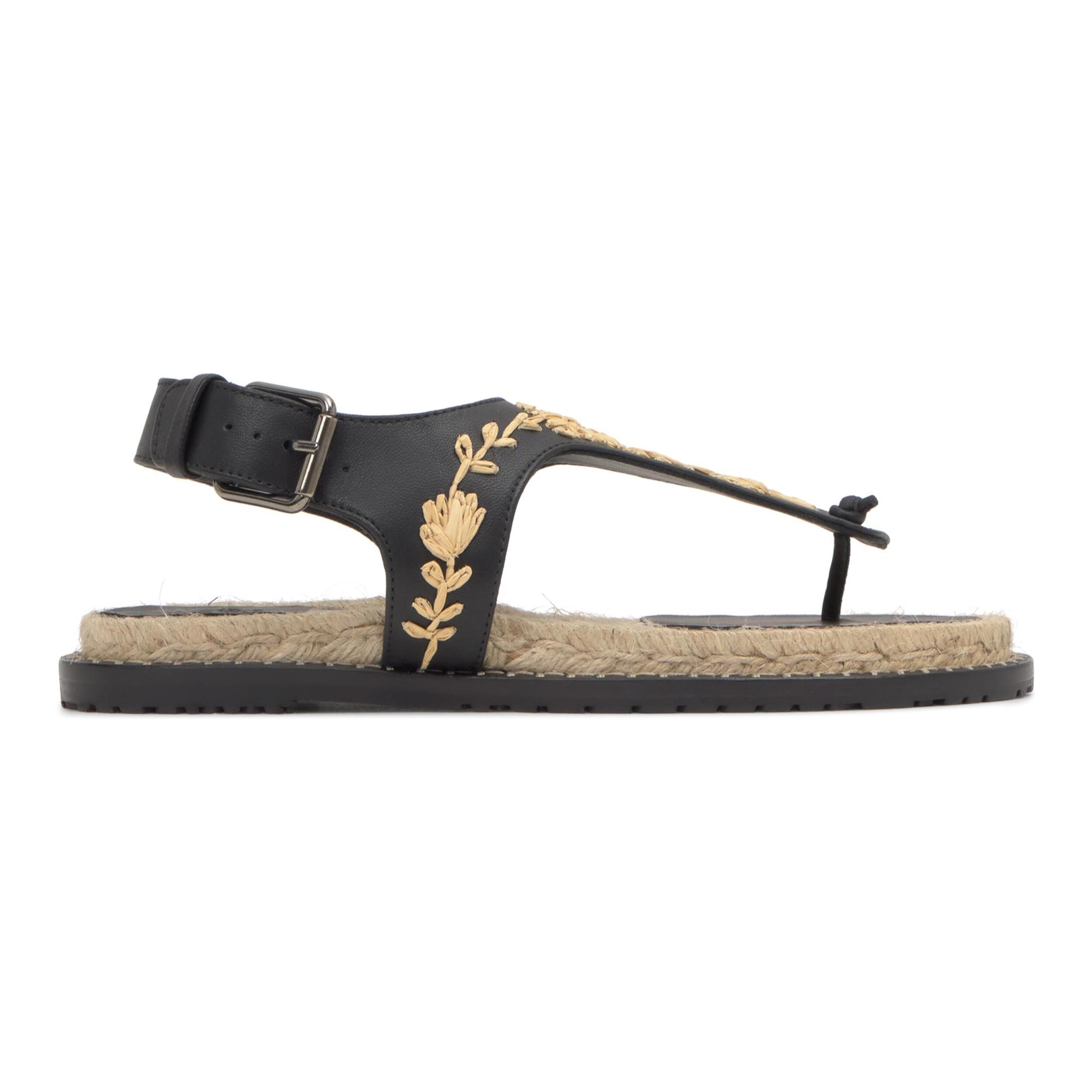 Sandalia de dedo Pedra plana en napa con motivos florales bordados y hebilla