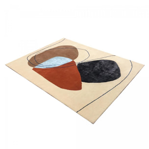 Tapis Cevi, tufté main en laine et viscose, doux, soyeux et épais