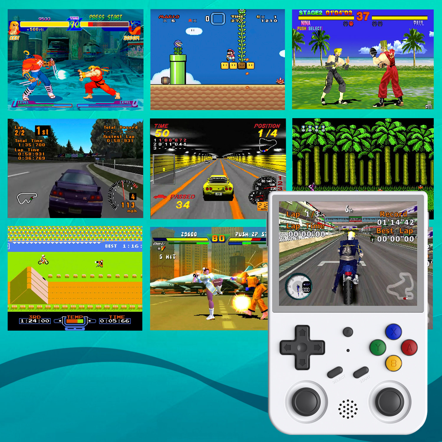 Console emulatore multipiattaforma RG353V. Touch screen IPS da 3,5"; Android 11 + Linux, Quad-Core 1,8 GHz, WiFi, 128 GB. +23.000 giochi.