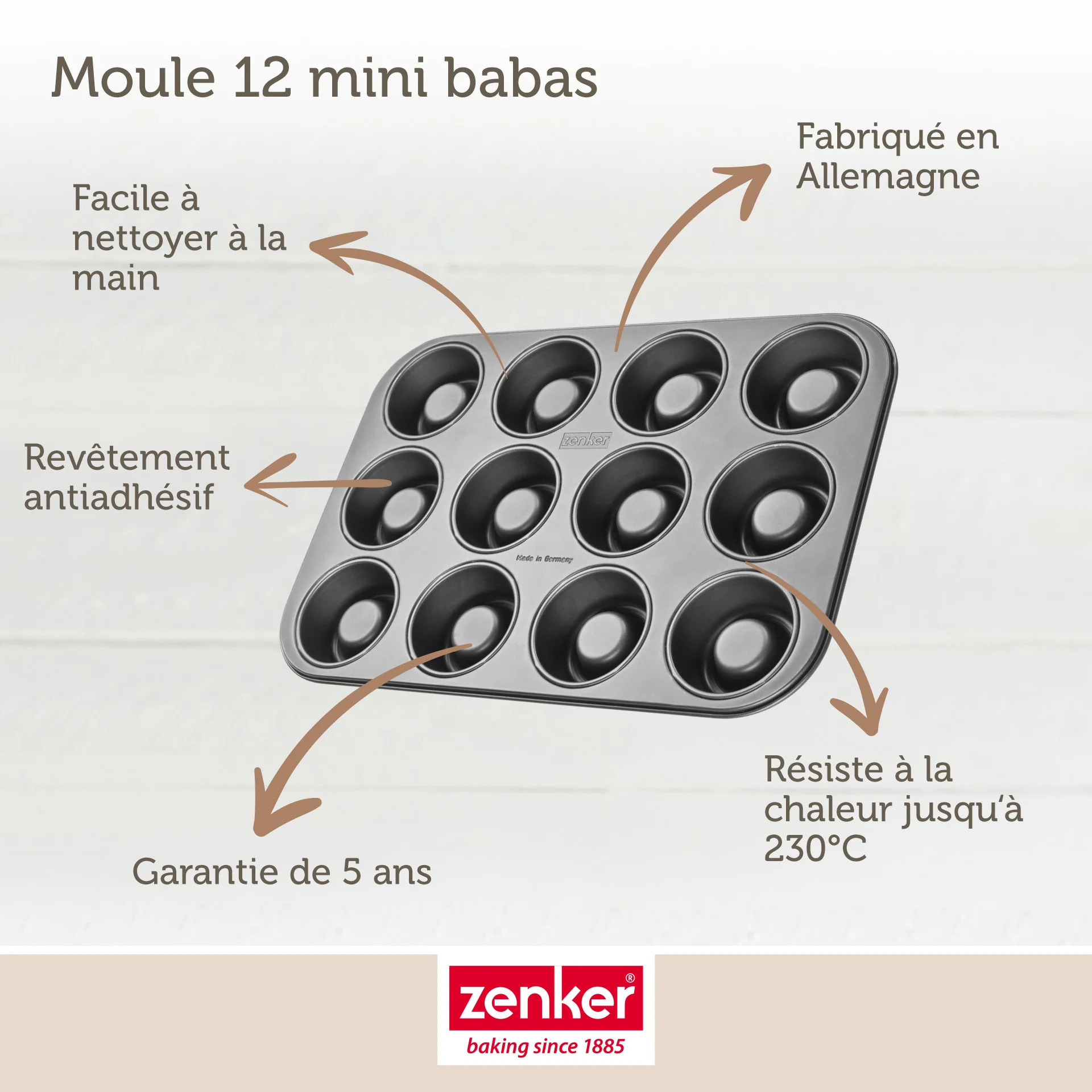 Set pâtisserie avec moule à 12 babas au rhum 38,5 x 26,5 cm en acier, 2 bols à mixer, verre mesureur et spatule Zenker