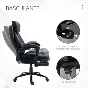 Vinsetto Silla de Oficina Ergonómica Silla de Escritorio Ajustable en Altura con Respaldo Inclinable hasta 130° Función Basculante y Resposapiés Retráctil Acero 73x66x112-118 cm Negro