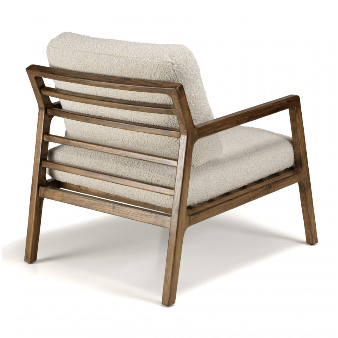 GASTON - Fauteuil en tissu écru, structure et accoudoirs en bois