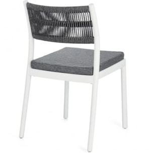 Set di 4 sedie ALVIN in polipropilene bianco e corda intrecciata grigio scuro, impilabili