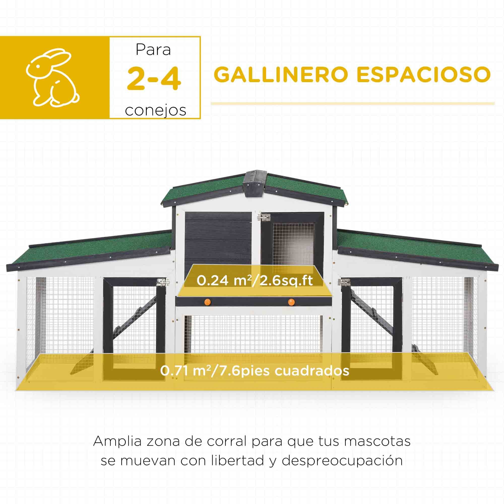 Conejera de Madera Jaula para Conejos con Techo Abatible Escalera y Bandeja Extraíble Conejera para Exterior 197x49x86 cm Gris