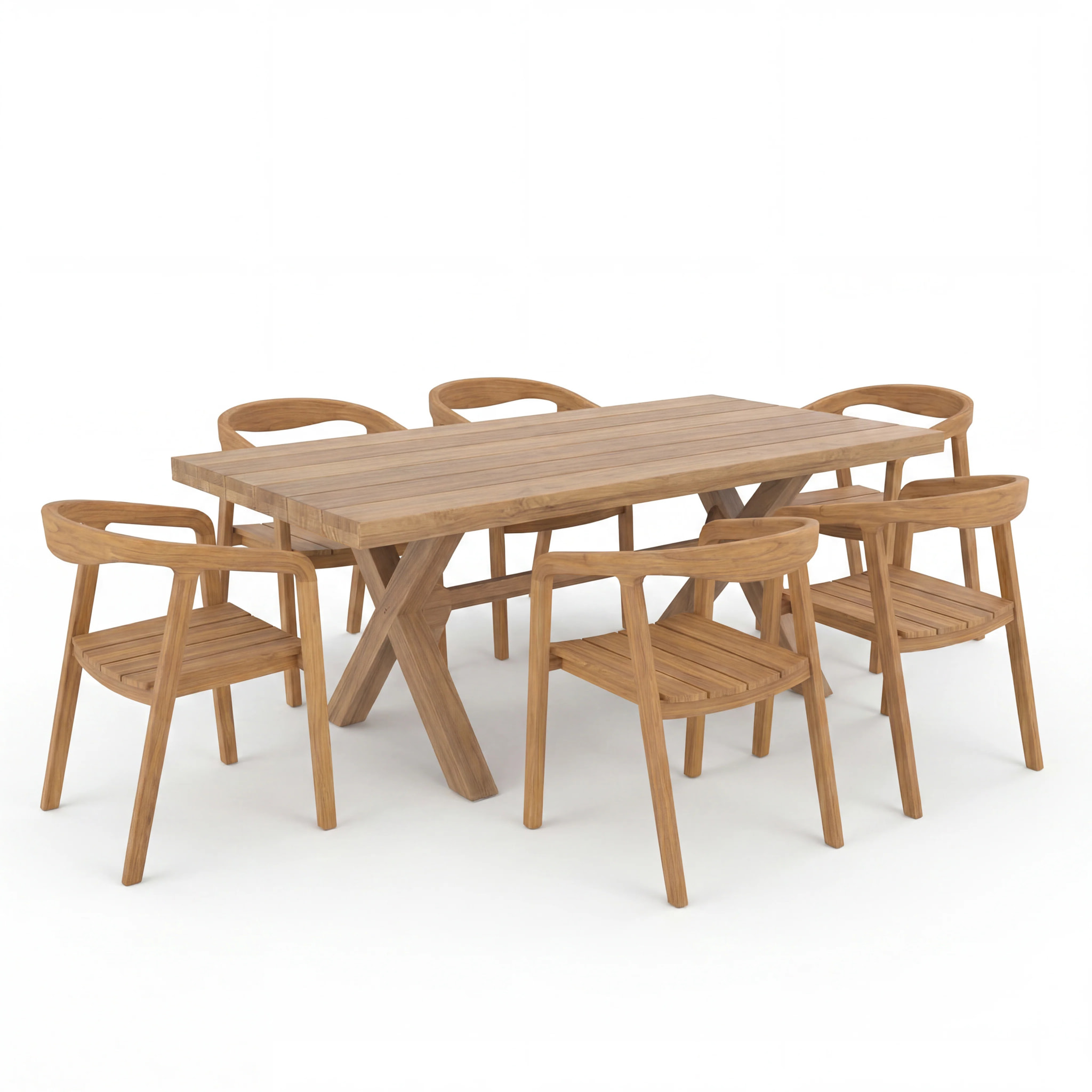 Table et chaises de jardin en bois de teck massif, 6 personnes - Suri