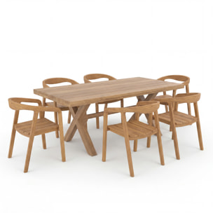 Table et chaises de jardin en bois de teck massif, 6 personnes - Suri