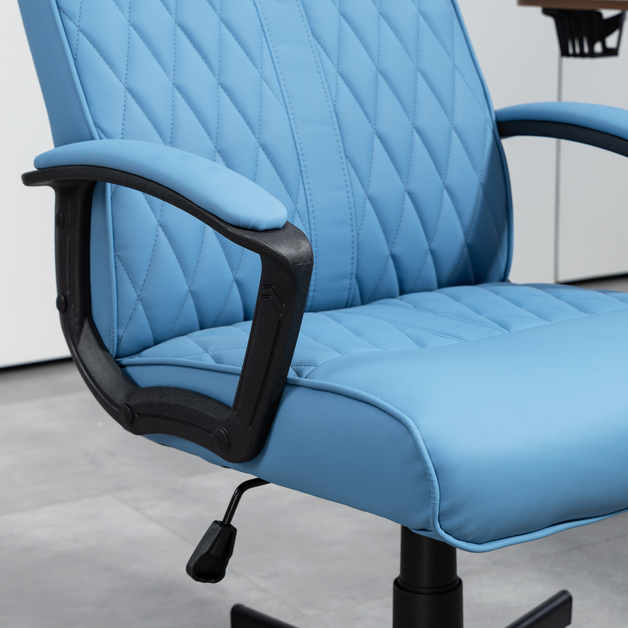 Silla de Oficina Giratoria Silla de Escritorio Basculante Tapizado en PU con Respaldo Alto y Altura Ajustable para Salón Oficina Carga 120 kg 65x72x102-112,5 cm Azul