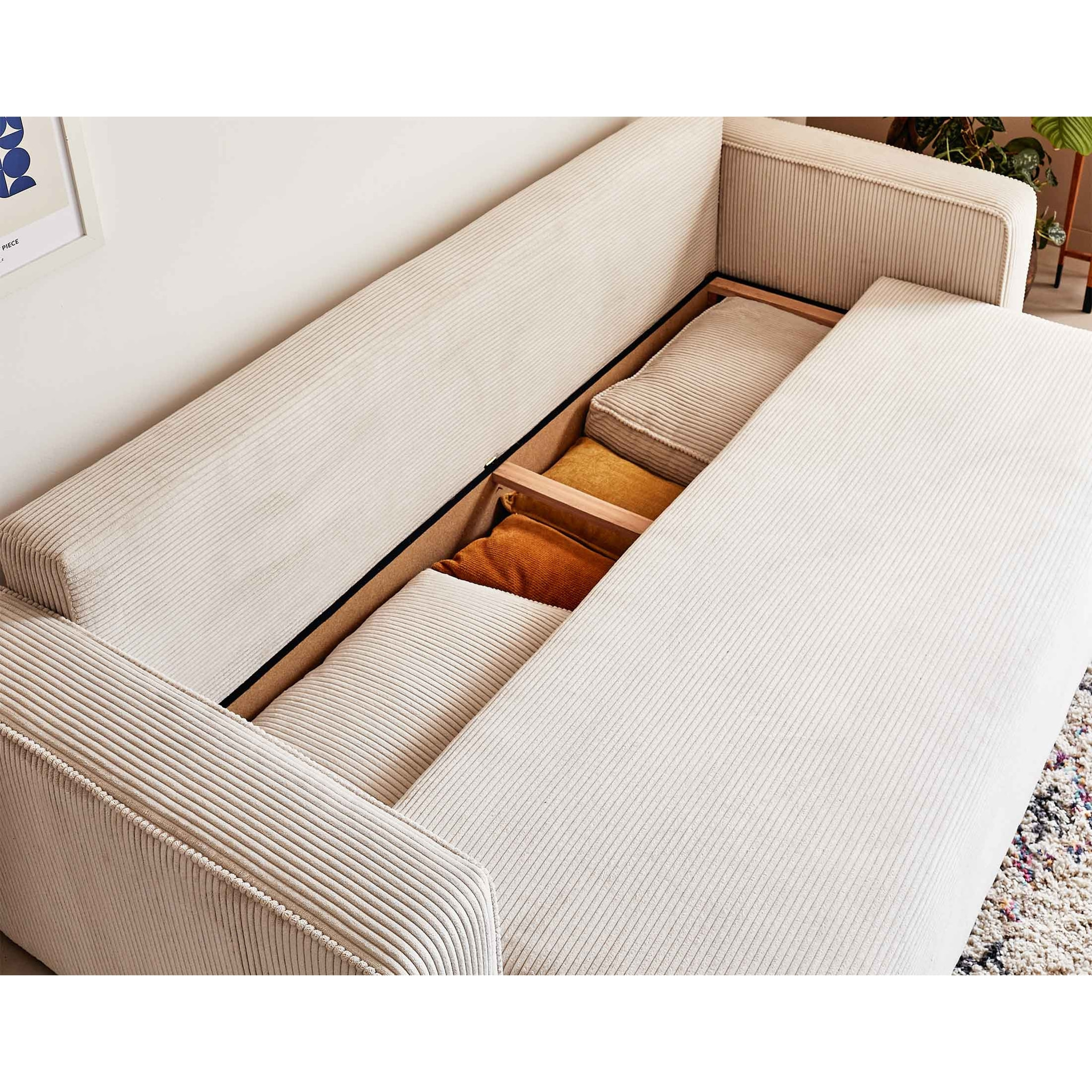 Topaze - canapé 3 places - convertible avec coffre - en velours côtelé - Beige
