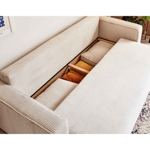 Topaze - canapé 3 places - convertible avec coffre - en velours côtelé - Beige