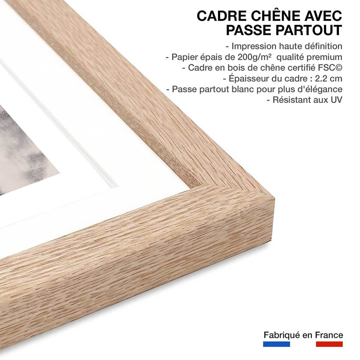 Affiche Eclats beige rosé Affiche + cadre en bois - Chêne