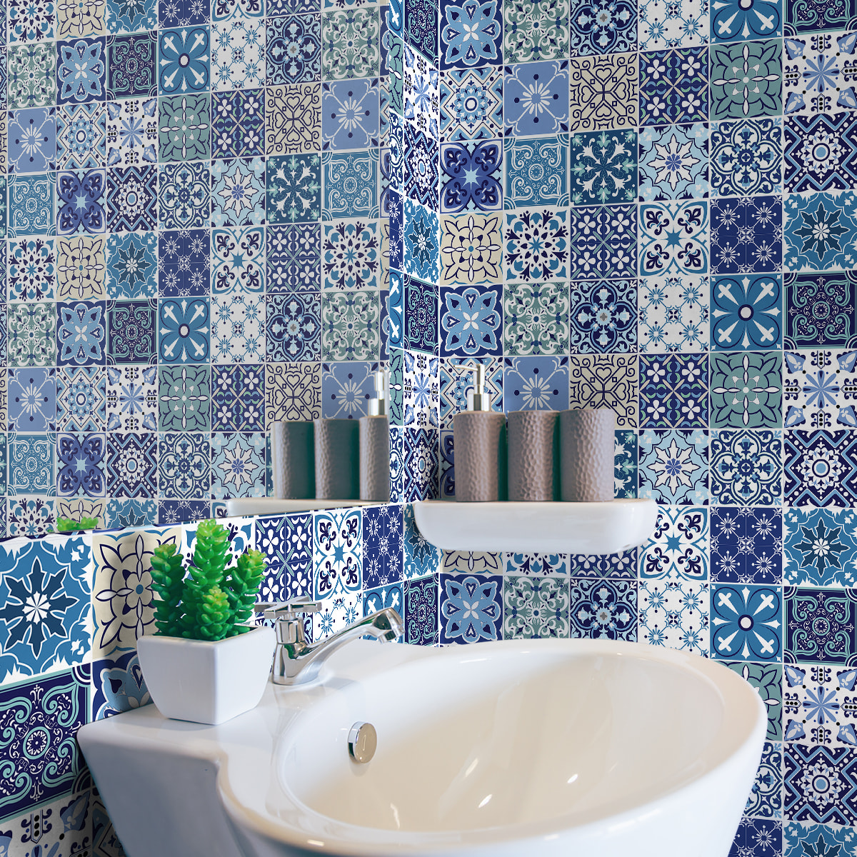 Stickers muraux - Sticker Mural Carrelage adhésif Cuisine Salle de Bain - 24 STICKERS CARRELAGES AZULEJOS SACRANIO