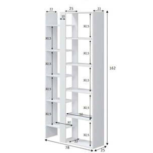 Libreria Waukegan, Scaffale da ufficio a 11 ripiani, Mobile portalibri, Biblioteca, 78x25h162 cm, Bianco lucido