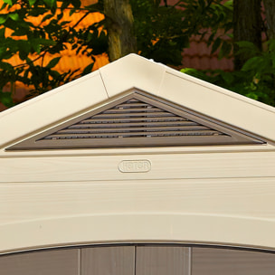 Factor 8x11 - Casetta da Giardino 256,50x243x331,50 cm 2 Ante per deposito attrezzi finitura effetto legno in Resina Beige