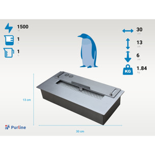Quemador de acero para chimenea de etanol con fibra cerámica y tapa para regular la llama 1L NB10 PURLINE