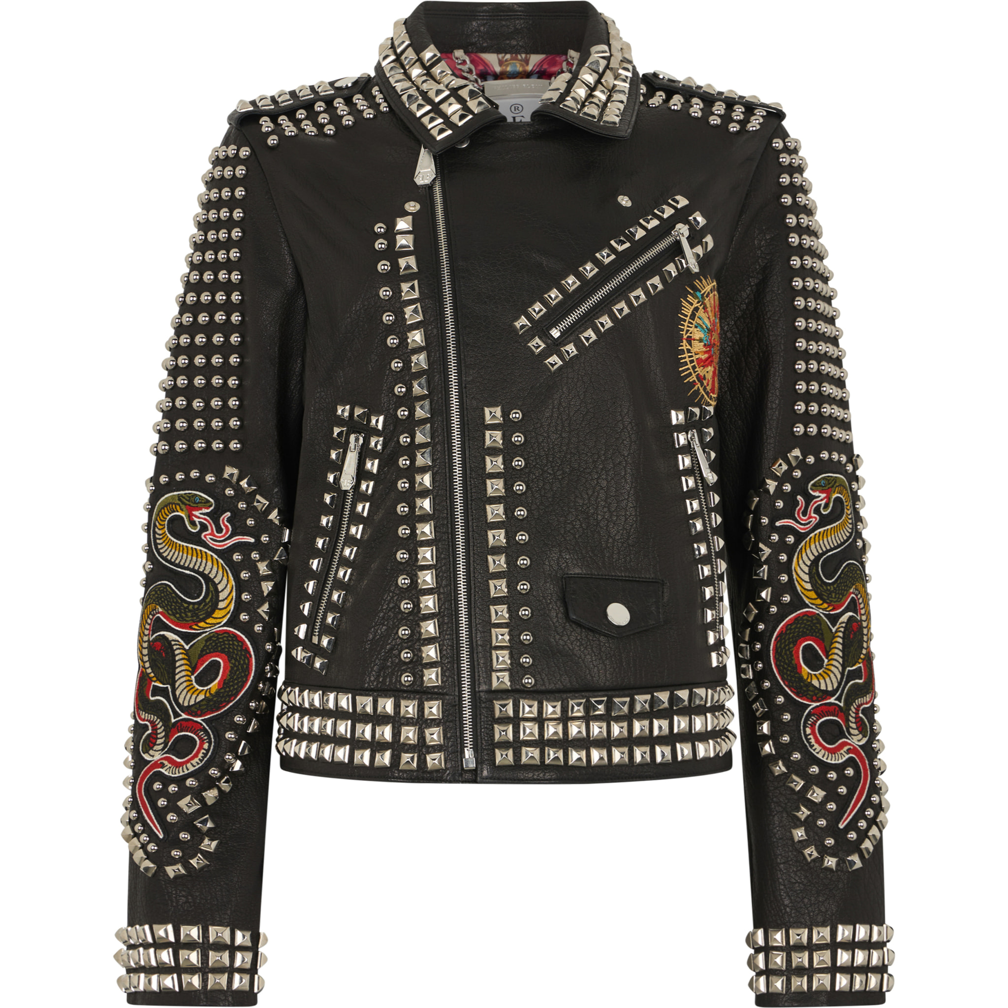 PHILIPP PLEIN Boxy Fit Biker Jacket Studs & Patches