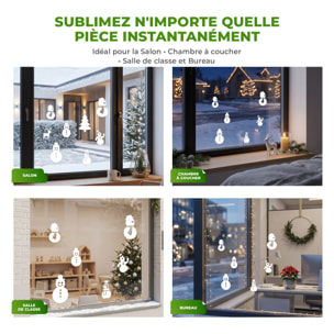 Stickers électrostatiques bonhommes de Noël - Autocollants adhésifs fenêtres noël - décoration fêtes