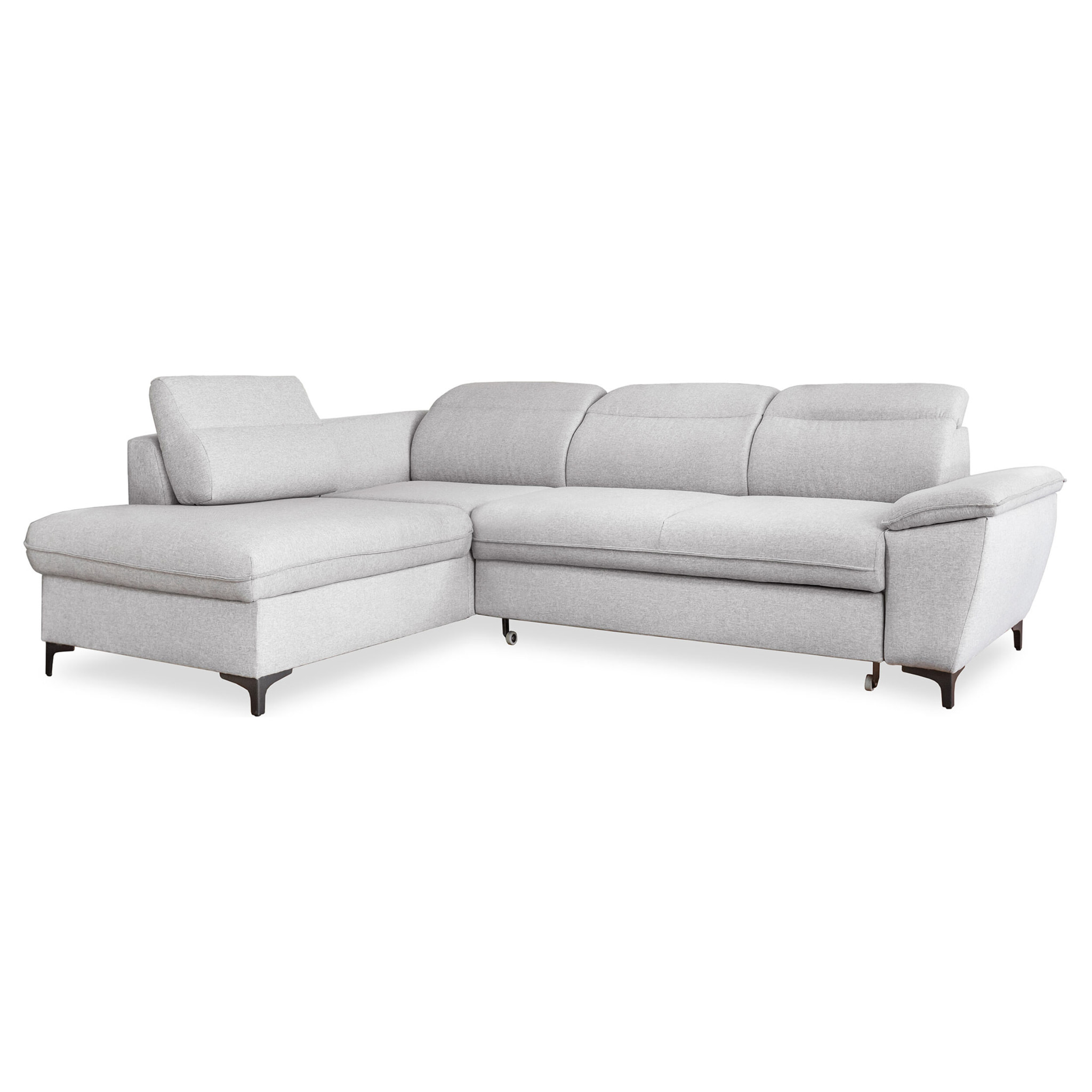 Clever - canapé d'angle gauche - 5 places - convertible avec coffre et têtières - en tissu - Gris clair