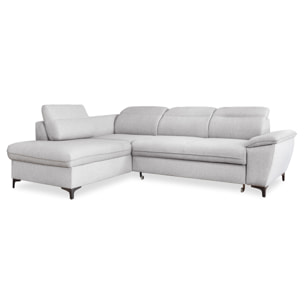 Clever - canapé d'angle gauche - 5 places - convertible avec coffre et têtières - en tissu - Gris clair