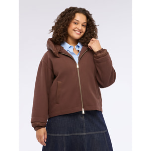 Fiorella Rubino - Chaqueta bimaterial con capucha y cremallera - Marrón