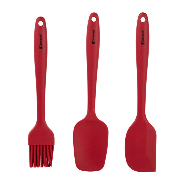 Set 3pzs Utensilios Cocina: 1 Pincel (26,3 x 4,1 Cm) + 1 Cuchara (27 x 5,5 Cm) + 1 Espátula (27 x 5,5 Cm) Silicona Maroon Bergner