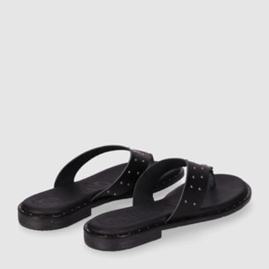 Sandalias de Piel - Negro - Tacón: Bajo