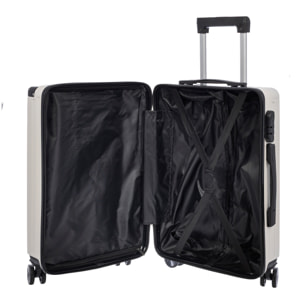 Juego de 3 maletas Trolley, en material ligero ABS de alta resistencia con esquinas reforzadas. Cerradura numérica y 4 ruedas dobles extraíbles y giratorias 360°.