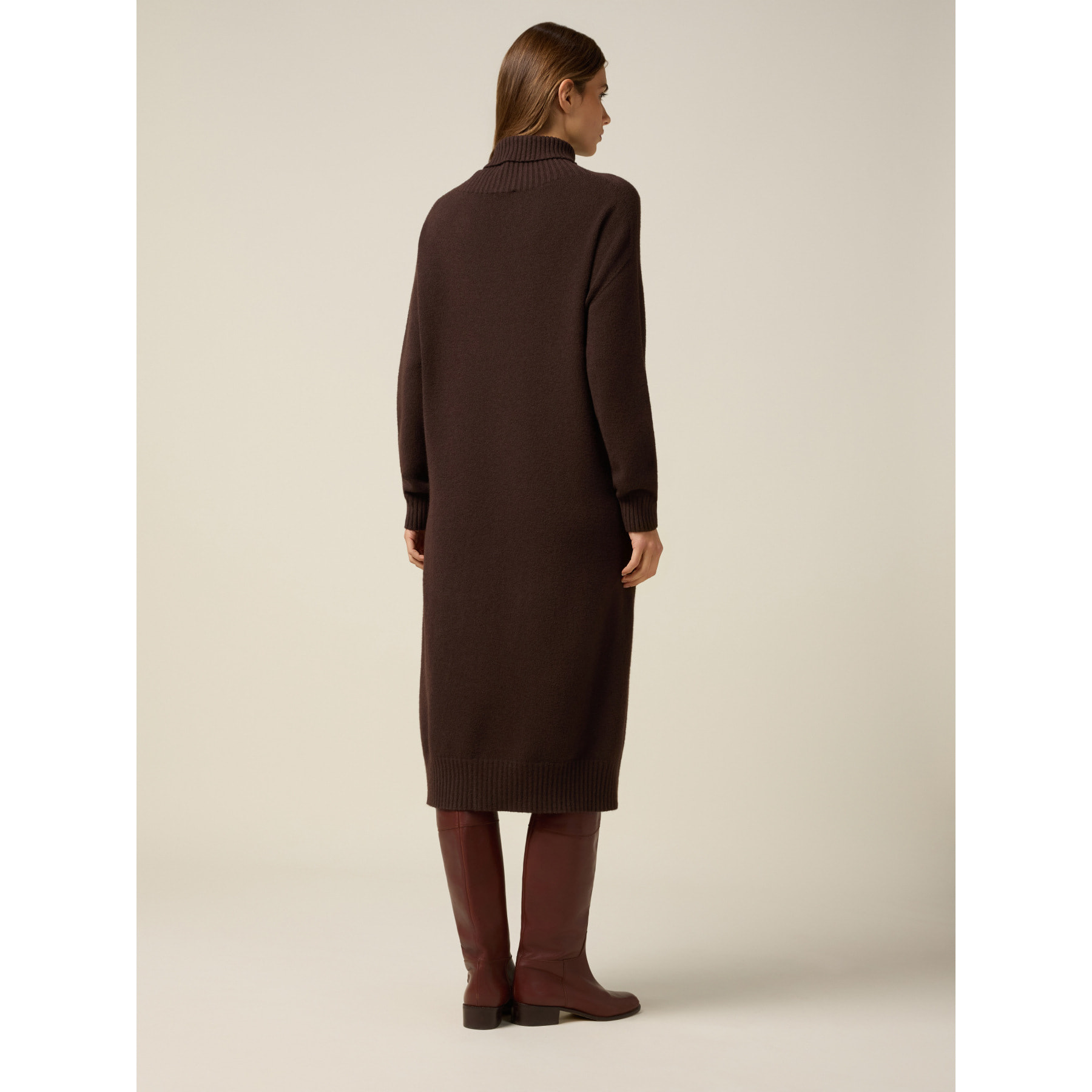 Oltre - Vestido oversize cuello alto de punto - Marrón