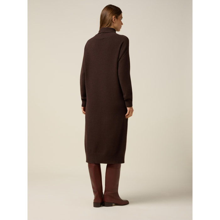 Oltre - Vestido oversize cuello alto de punto - Marrón
