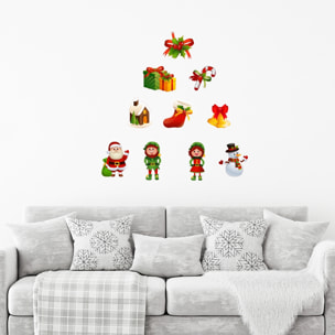 Sticker Noël le Père Noël et ses lutins - Autocollants stickers adhésifs noël - décoration fêtes