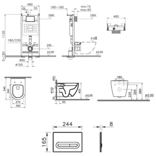 Pack WC Bâti-support autoportant V-Fix Core + WC sans bride Vitra S60 + abattant + Plaque chrome mat (VFTFS60-5)