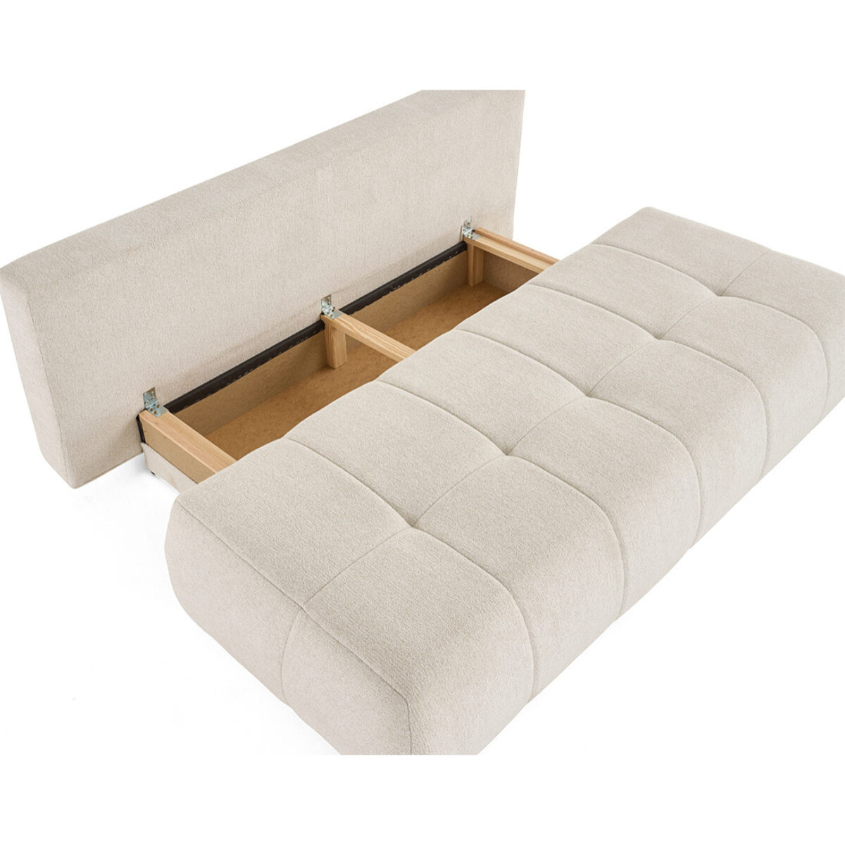 Bowie - canapé 3 places convertible coffre + coussin rond inclus en tissu texturé - Beige