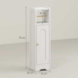 Armario de Baño Estrecho Mueble Auxiliar de Baño 21x20x79 cm con Estante Ajustable Portarrollos de Papel Extraíble y Puerta con Panel Arqueado para Espacios Pequeños Blanco