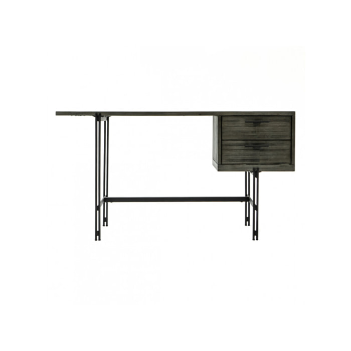 Bureau en bois massif cendré et métal noir 140 cm - BELLAGIO