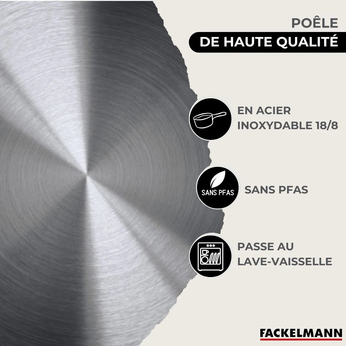 Set de 3 poêles 20 24 et 28 cm en inox et 3 couvercles en verre Fackelmann Eterna