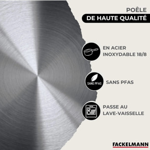 Set de 3 poêles 20 24 et 28 cm en inox et 3 couvercles en verre Fackelmann Eterna